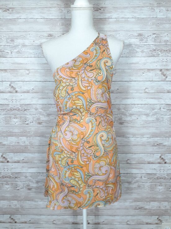 American Eagle Outfitters Dresses & Skirts - American Eagle One Shoulder Mini Dress S Side Cutout Paisley Side Zip 946A